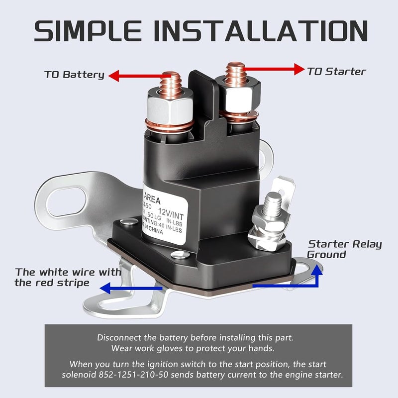 JTAREA 852-1251-210-50 Solenoid 12V 3 Terminal Lawn Mower Starter Solenoids Replacement for Bad Boy Zero Turn Mowers MZ ZT CZT 108-5349-00 Lawnmower Parts - Image 4